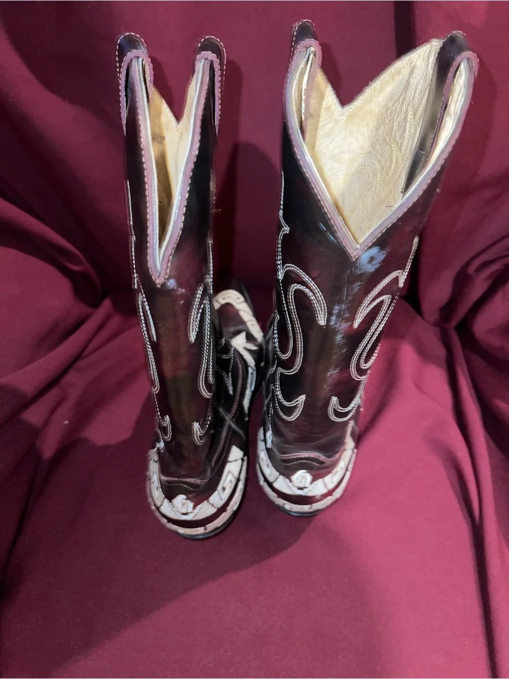 Men’s Dark brown Western Cowboy Boots with White Stitching